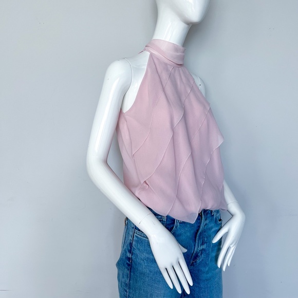 $540 | NWT | Luisa Spagnoli Silk Sleeveless Chiffon Mock Neck Top Blouse Bow Tie - Picture 11 of 16